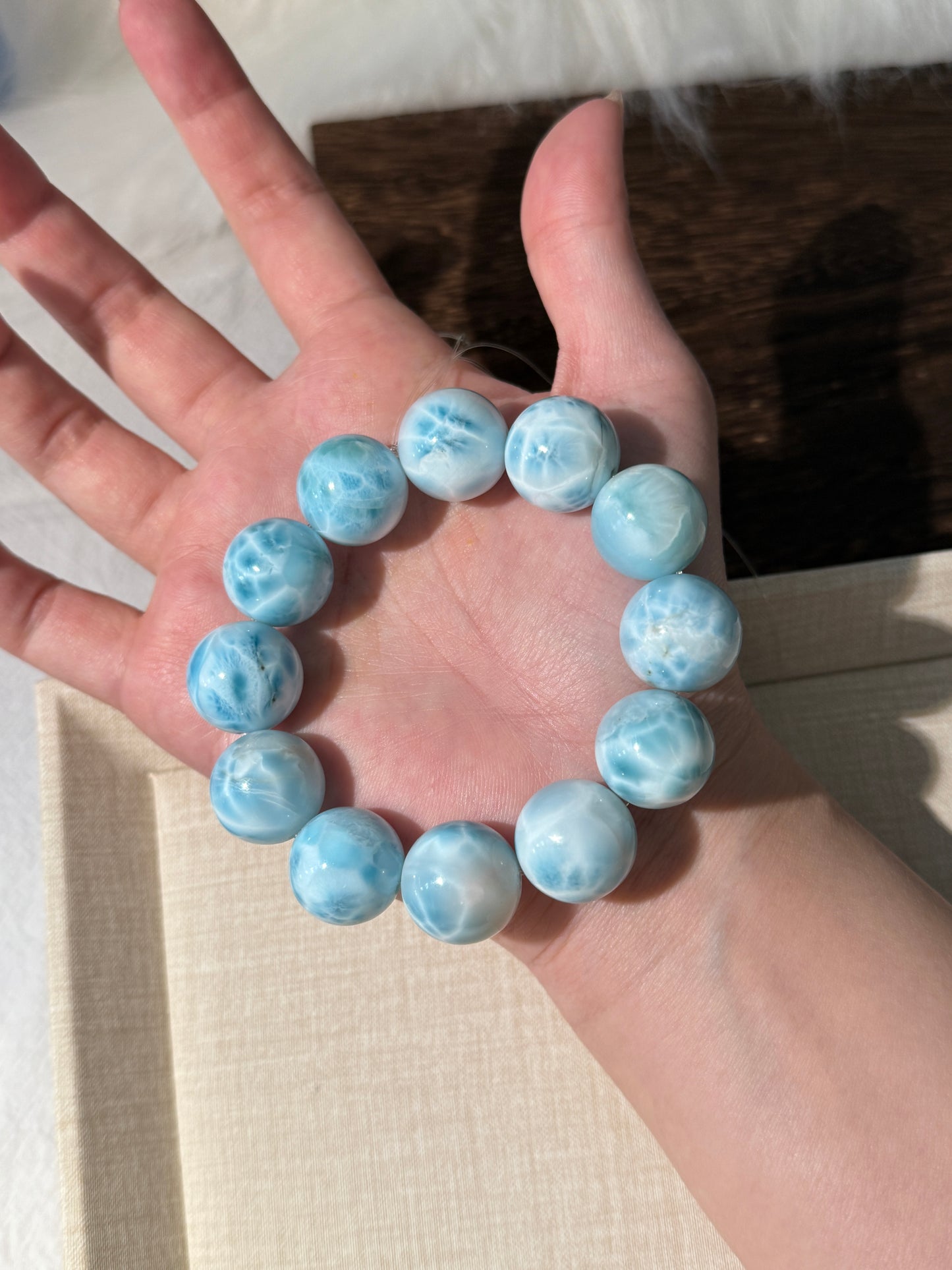 Sky Blue Larimar 16mm Beaded Bracelet