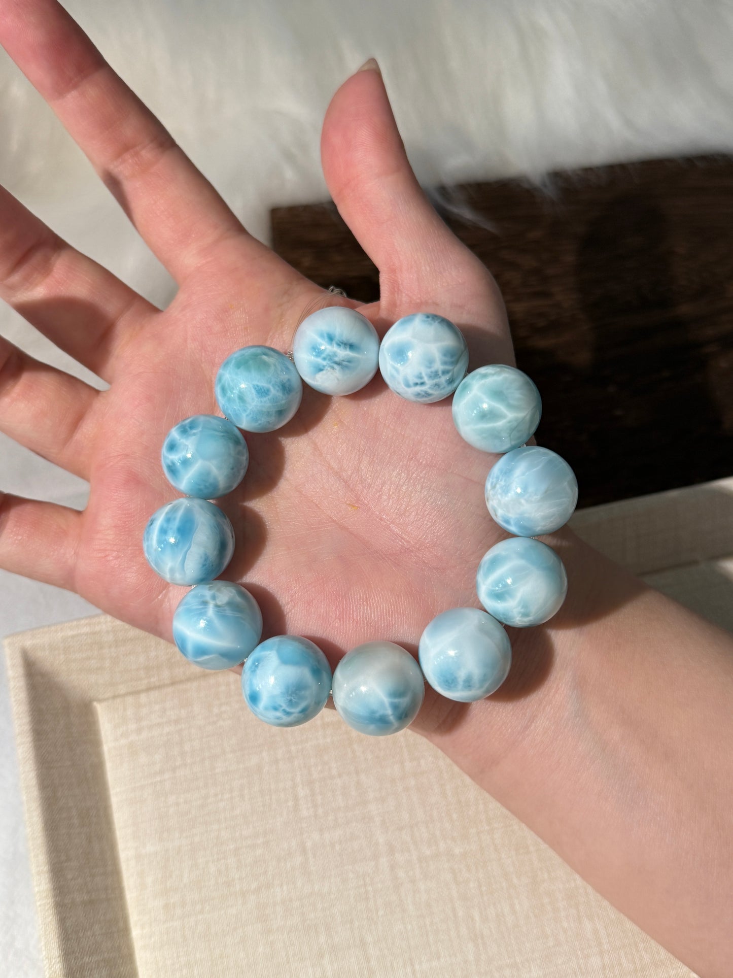 Sky Blue Larimar 16mm Beaded Bracelet