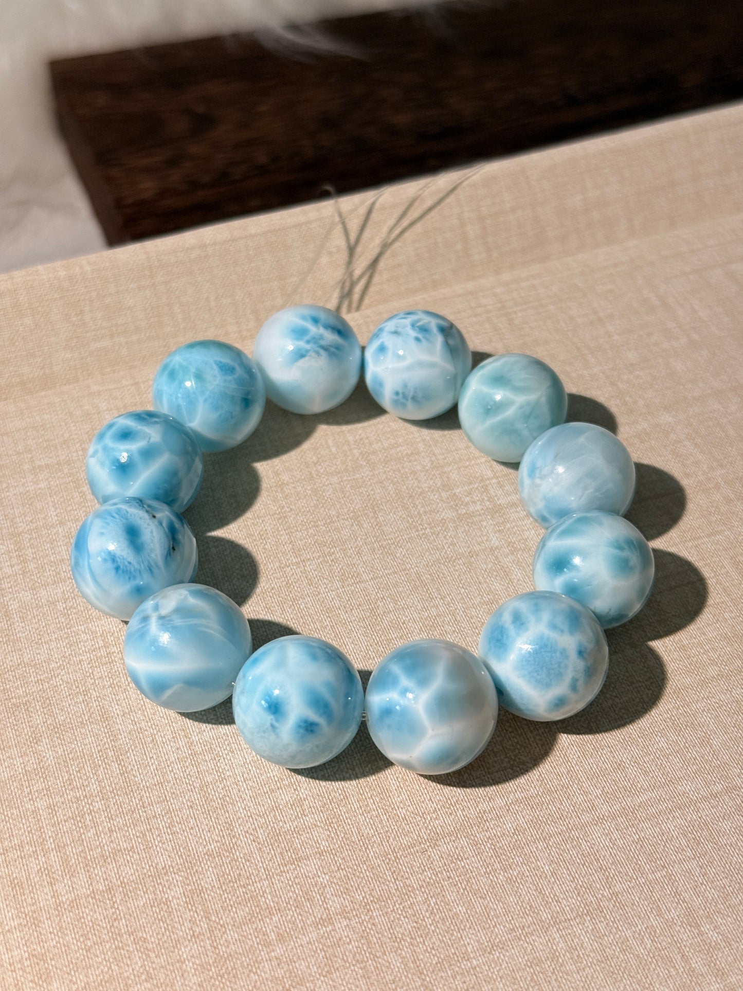 Sky Blue Larimar 16mm Beaded Bracelet