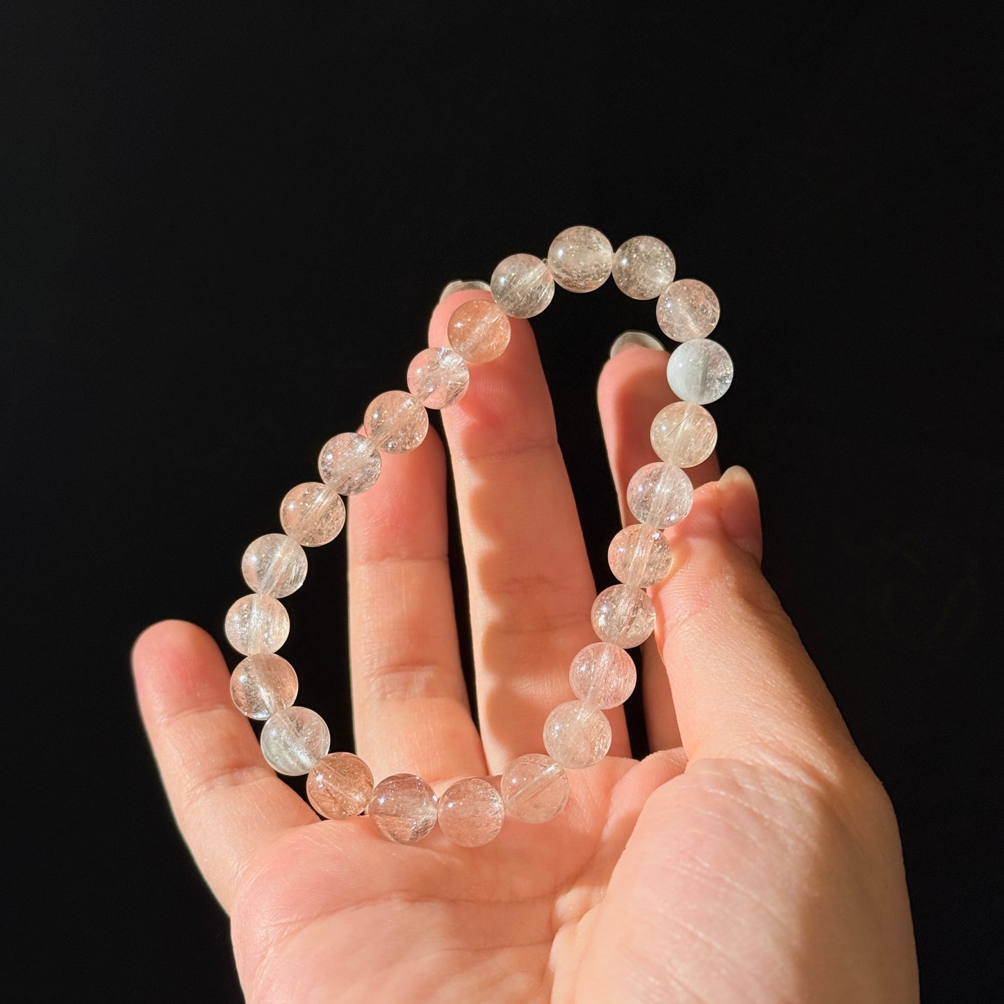 Light Rainbow Rabbit Hair Amphibole 8.3mm Beaded Bracelet
