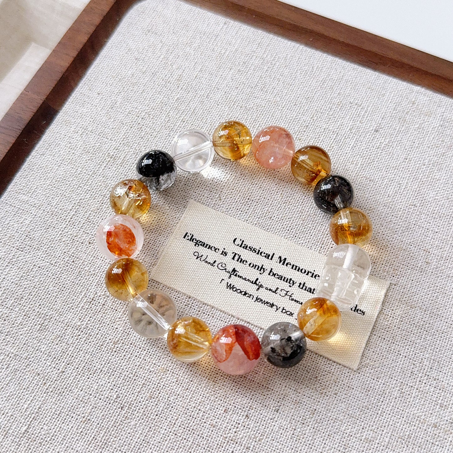Hematoid Pixiu Herkimer Diamond Beaded Bracelet