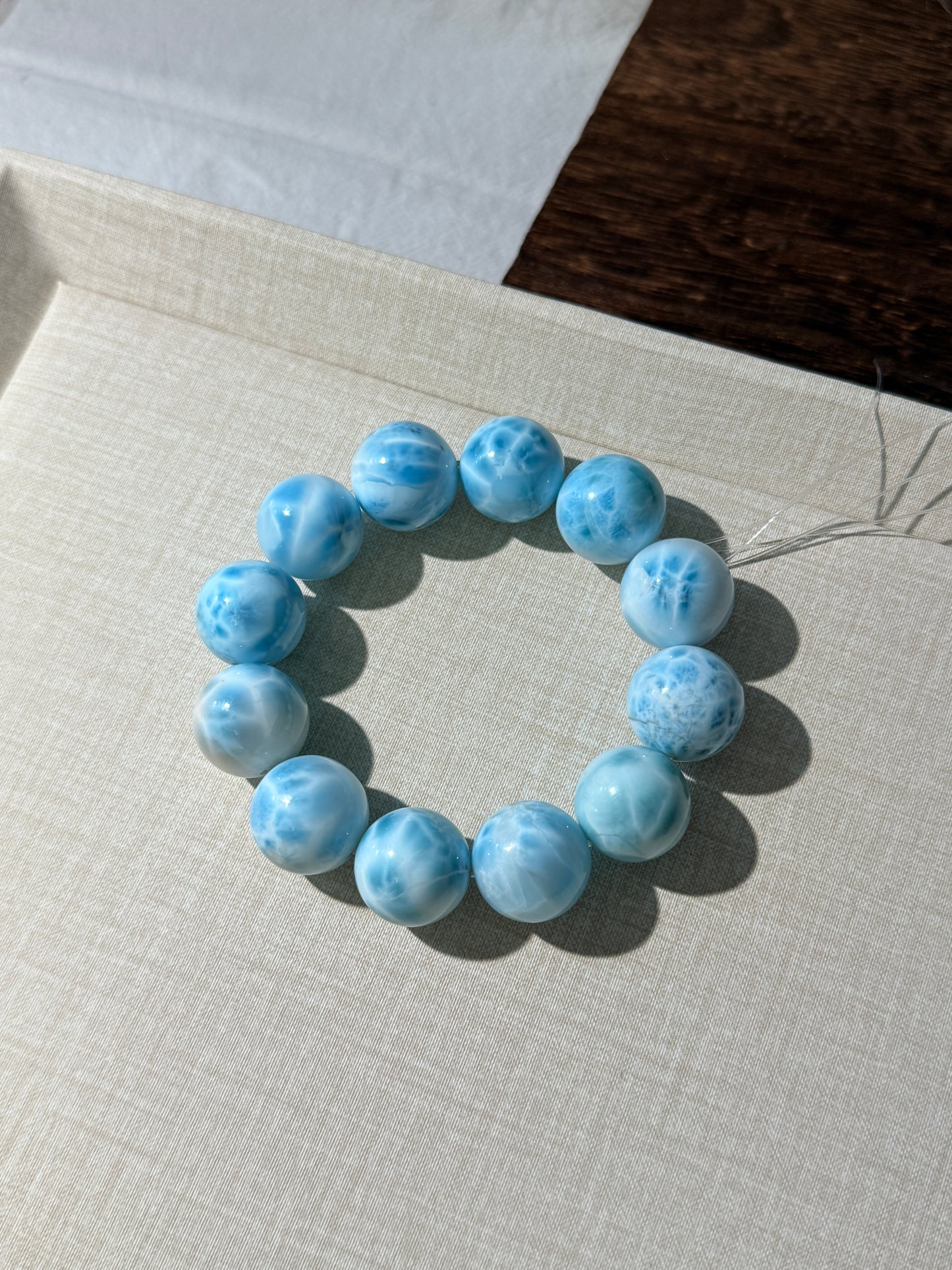 Sky Blue Larimar 16mm Beaded Bracelet