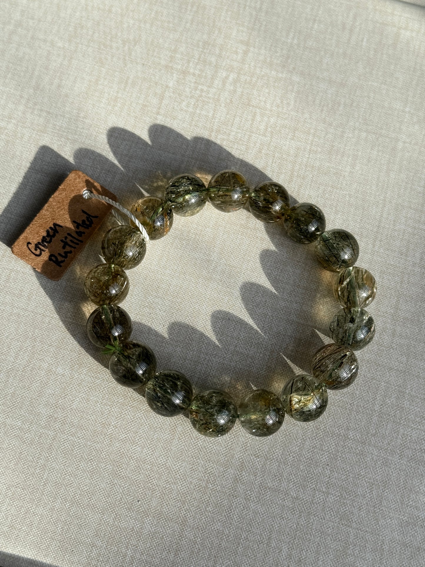 Tourmalinated Green Rutilated Quartz 11.9mm Beaded Bracelet