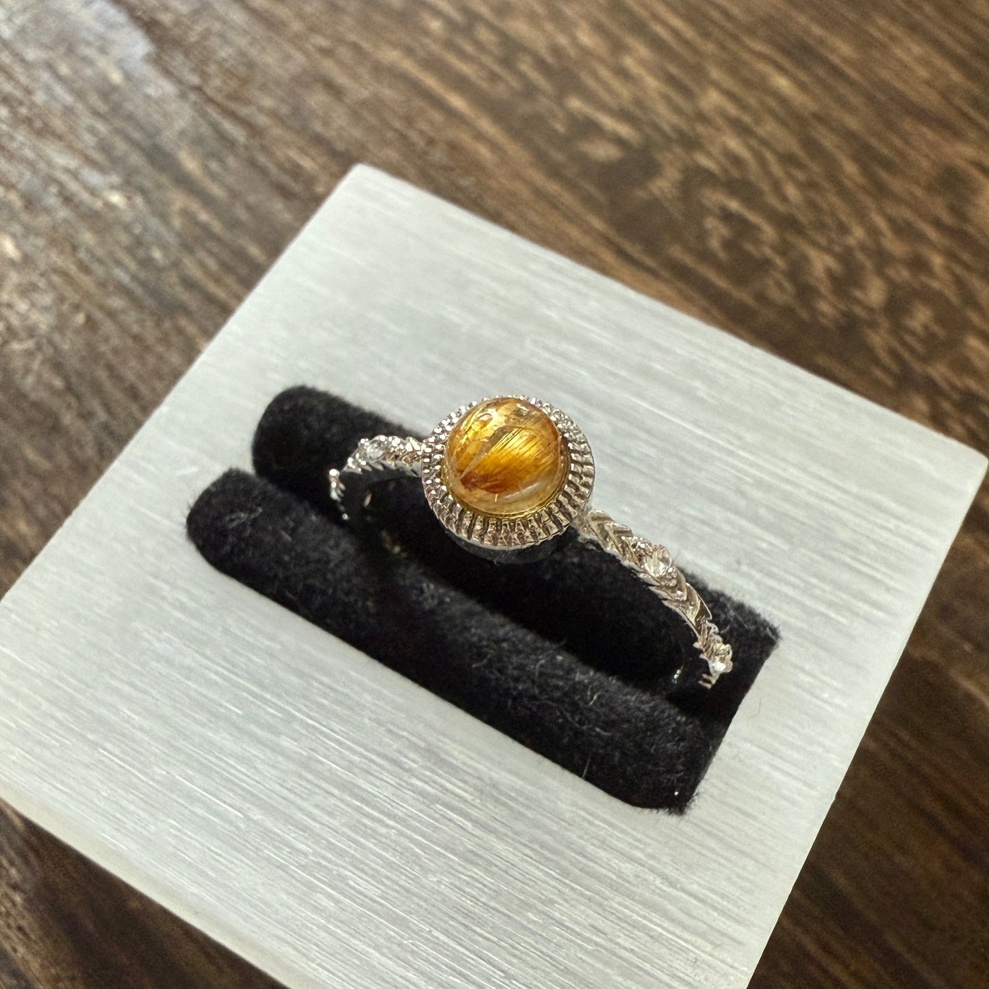 Vintage S925 Golden Rutile Quartz Zirconia Ring