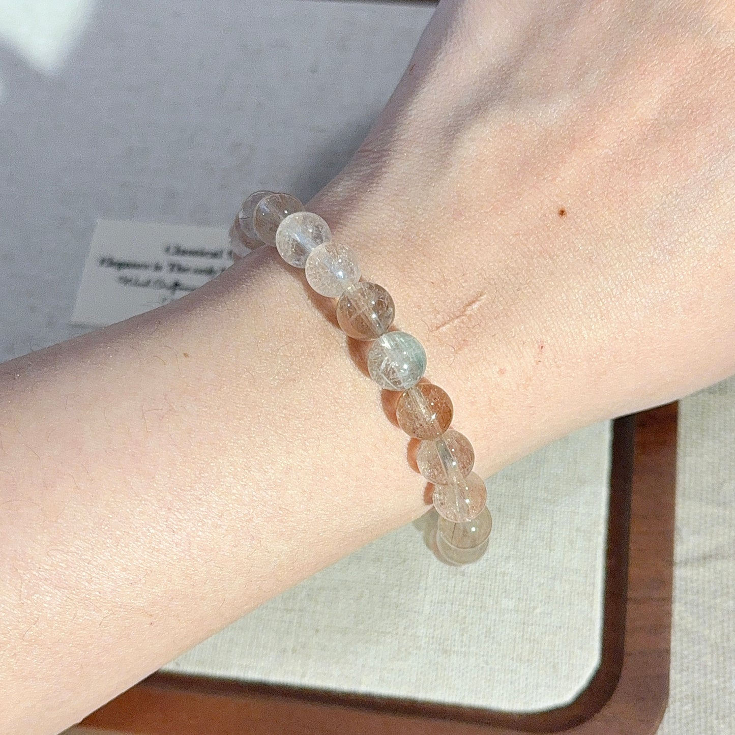 Light Rainbow Rabbit Hair Amphibole 8.3mm Beaded Bracelet