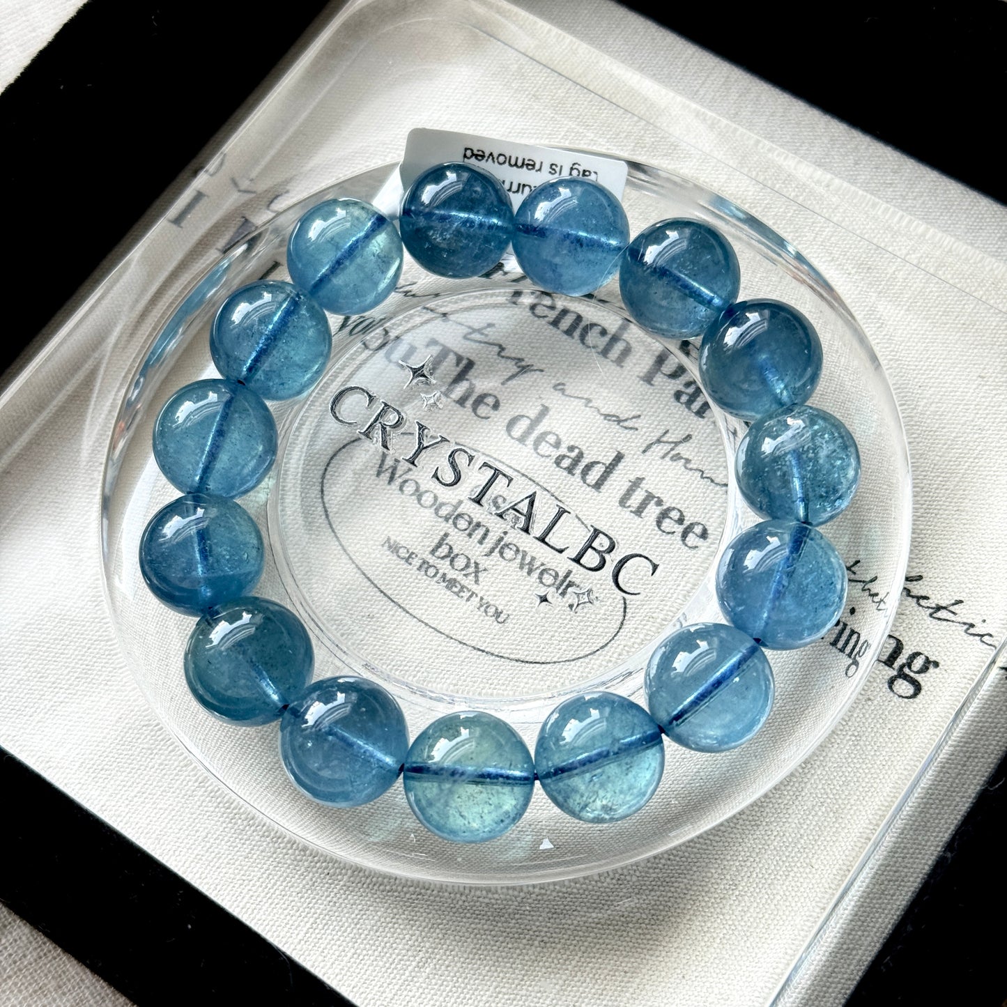 High Quality Gemmy Translucent Aquamarine 12.8mm Beaded Bracelet