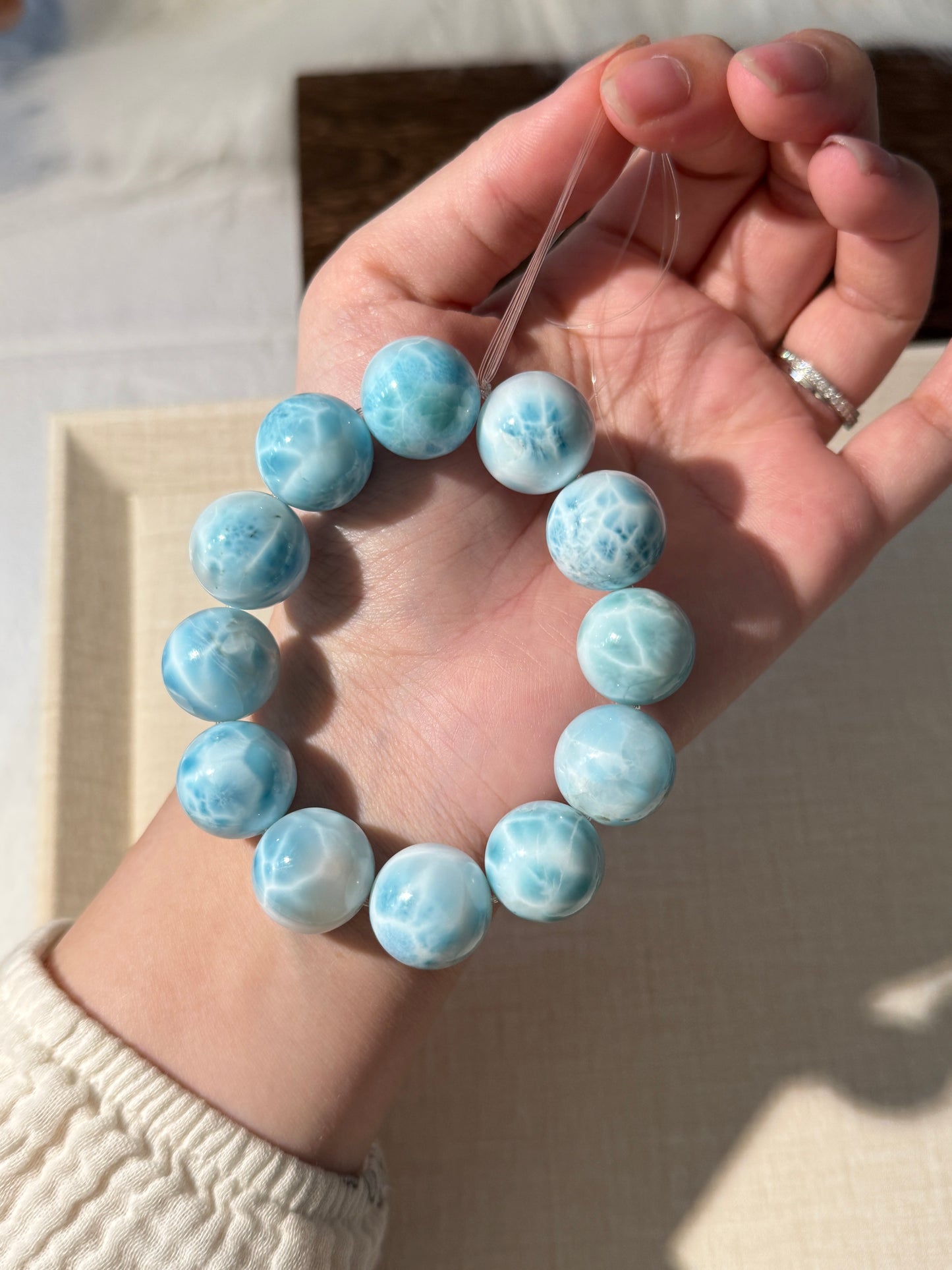 Sky Blue Larimar 16mm Beaded Bracelet