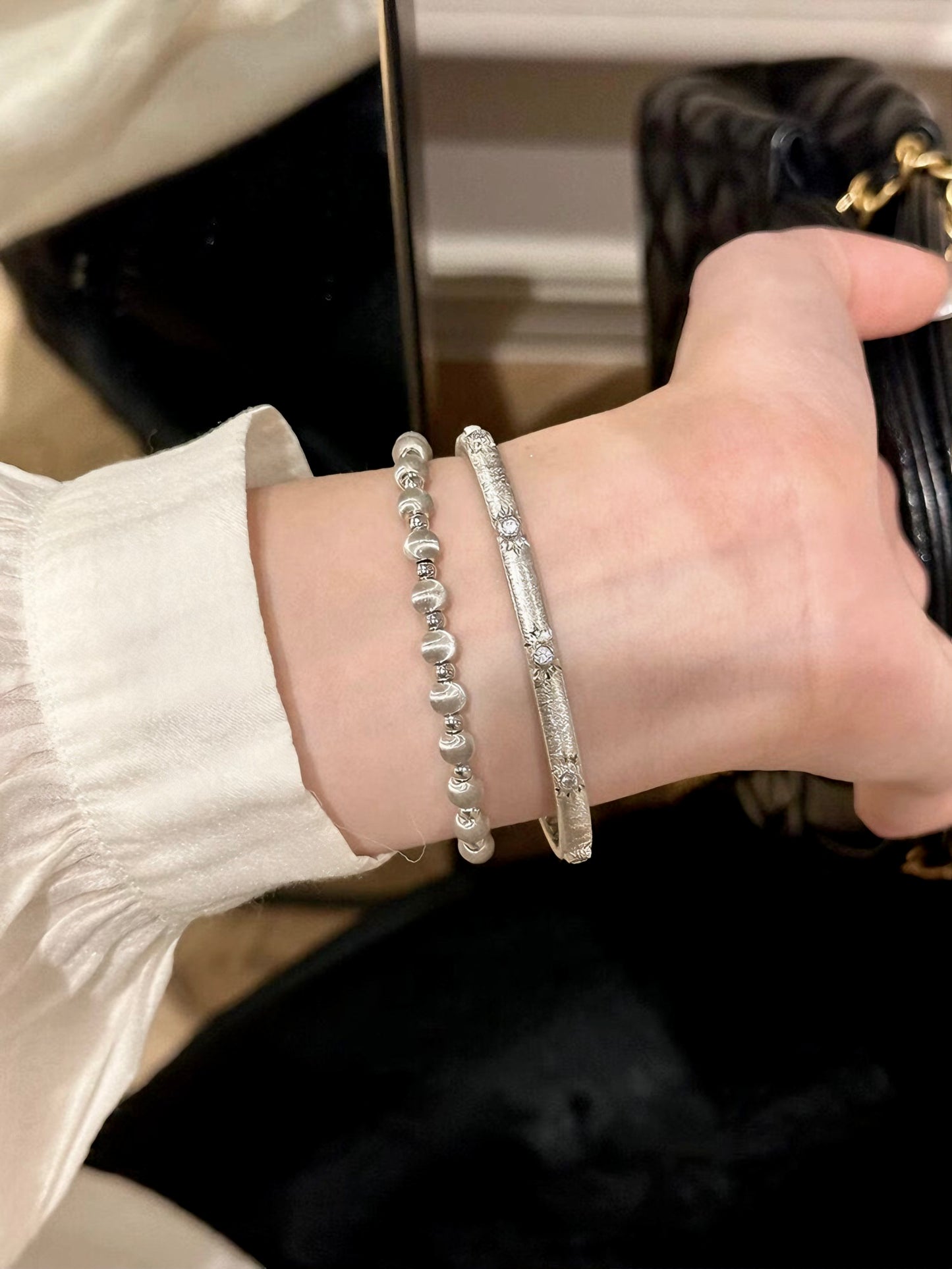 Sterling Silver Rhodium Plated SunStar Zirconia Buccellati Bangle