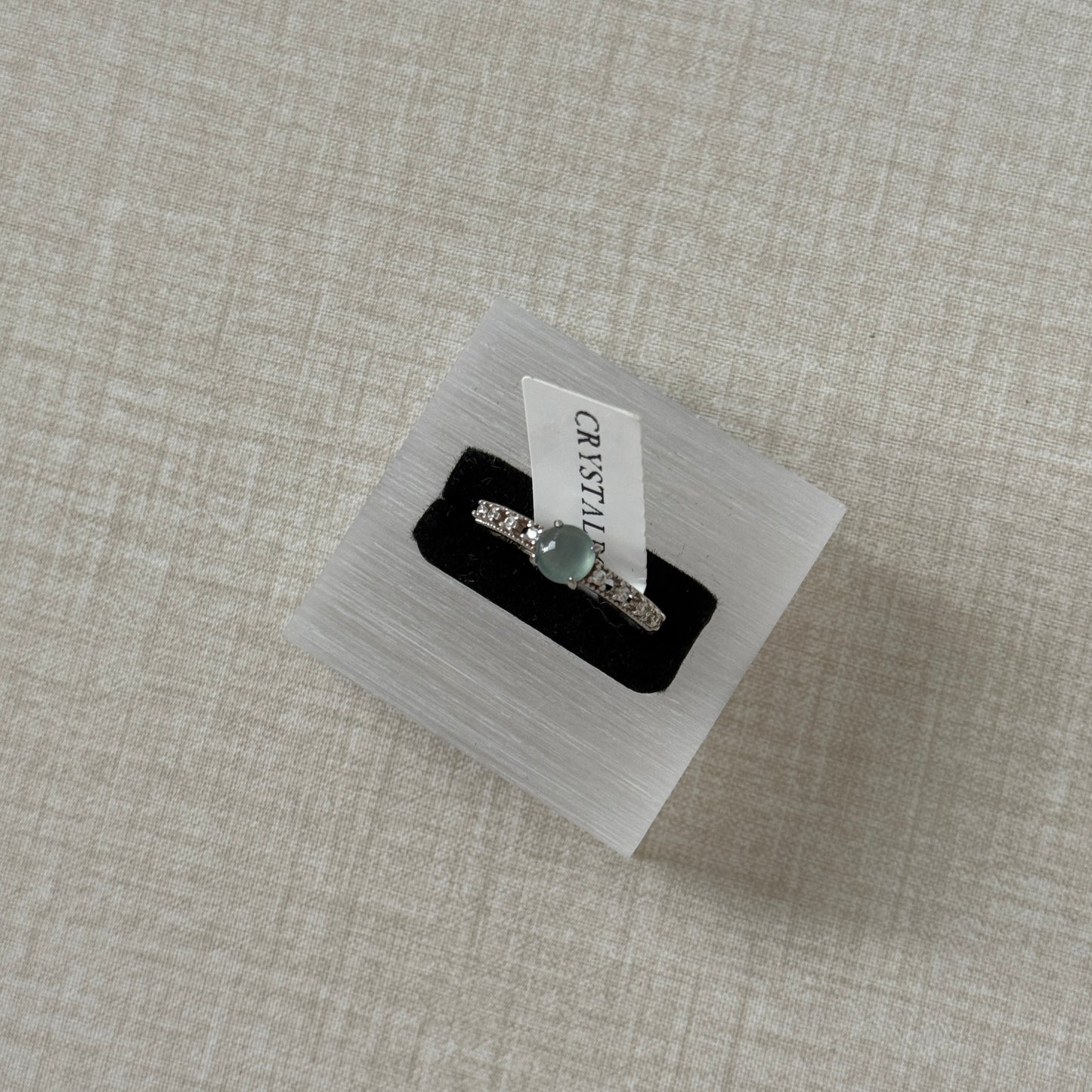 Sterling Silver Blue-Water Jadeite Jade Ring with Zicronia