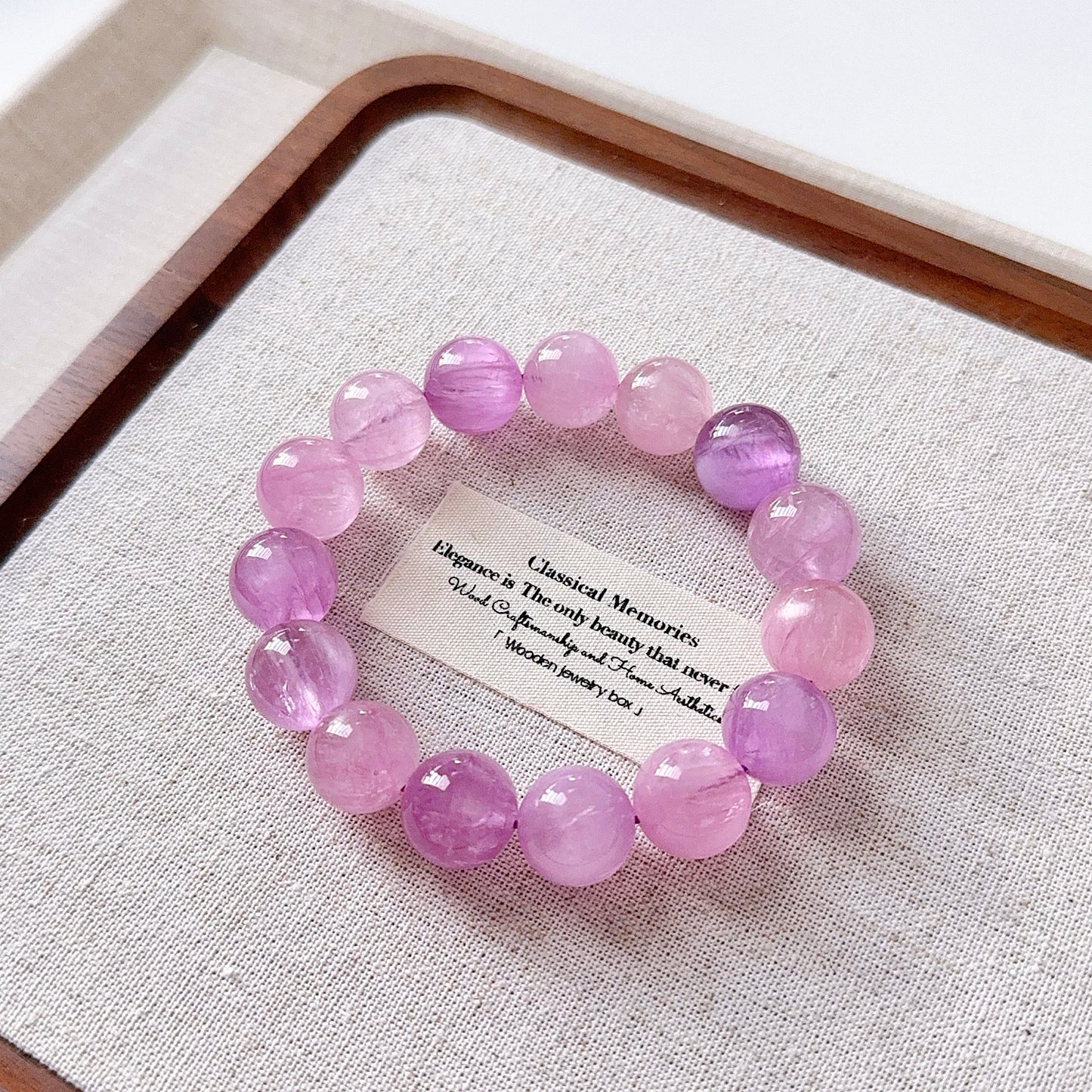 Ultra High Quality Gemmy Pinky Purple CatEye Kunzite 14.5mm Beaded Bracelet