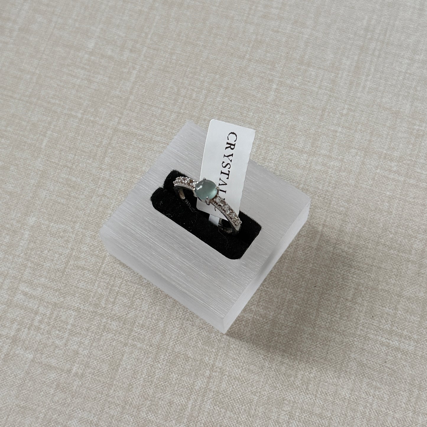 Sterling Silver Blue-Water Jadeite Jade Ring with Zicronia