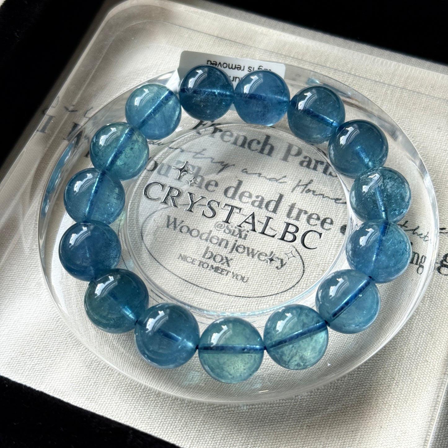 High Quality Gemmy Translucent Aquamarine 12.8mm Beaded Bracelet