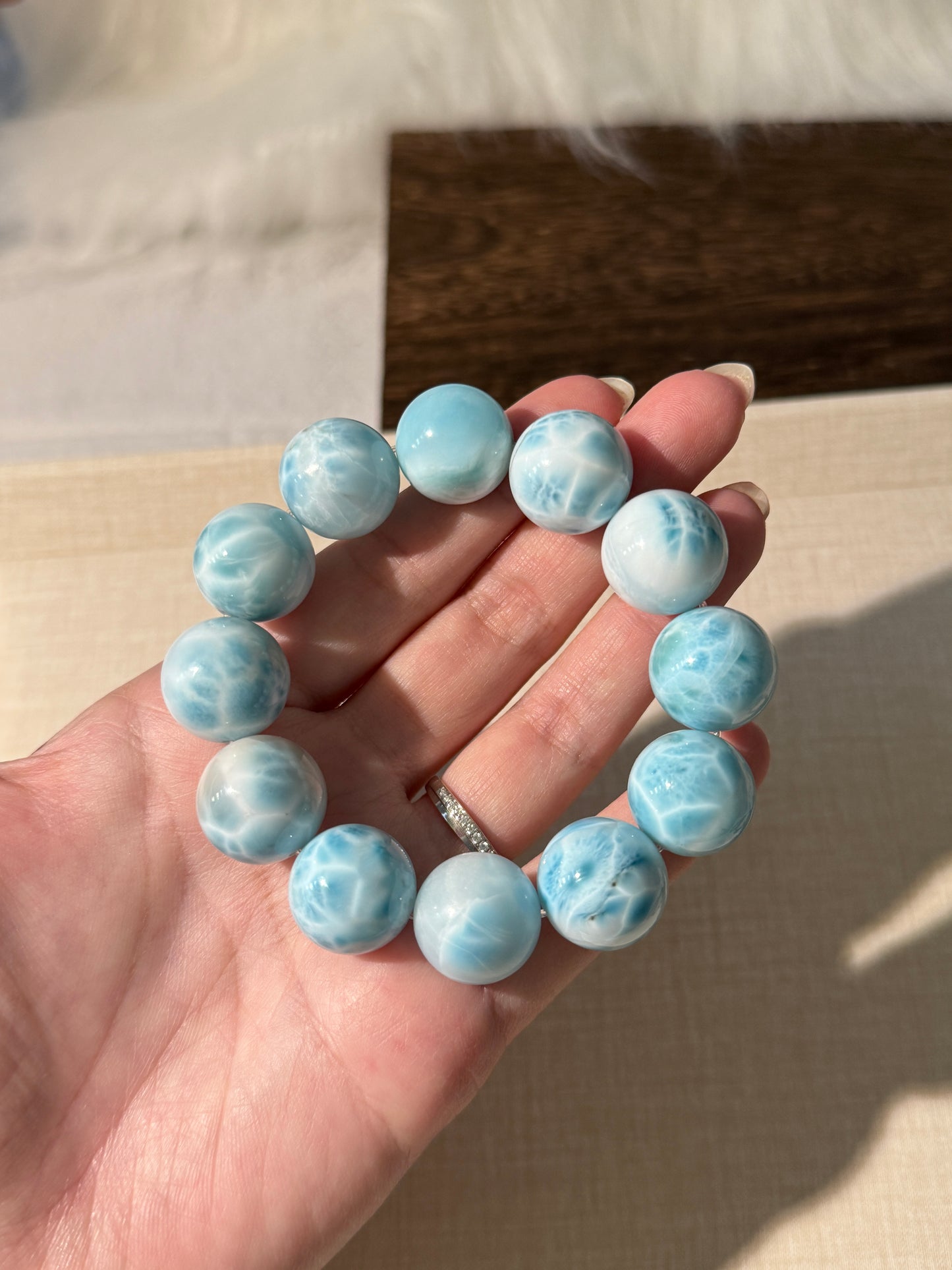 Sky Blue Larimar 16mm Beaded Bracelet