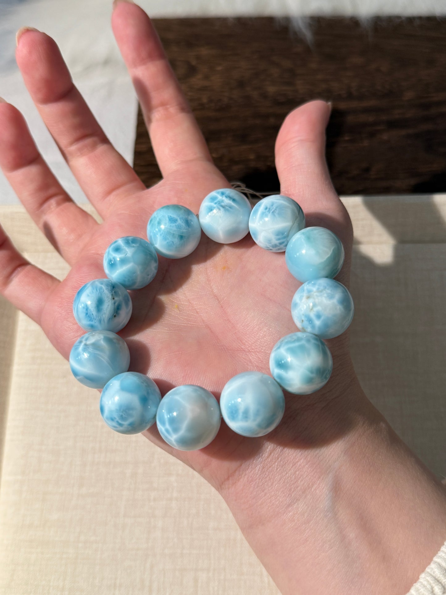 Sky Blue Larimar 16mm Beaded Bracelet