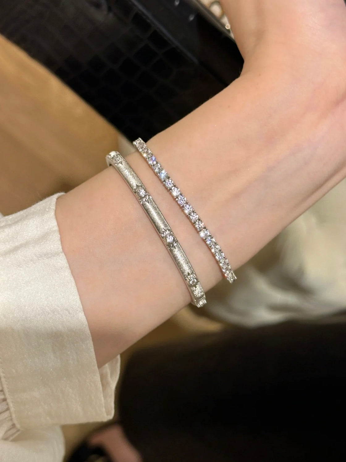 Sterling Silver Rhodium Plated SunStar Zirconia Buccellati Bangle