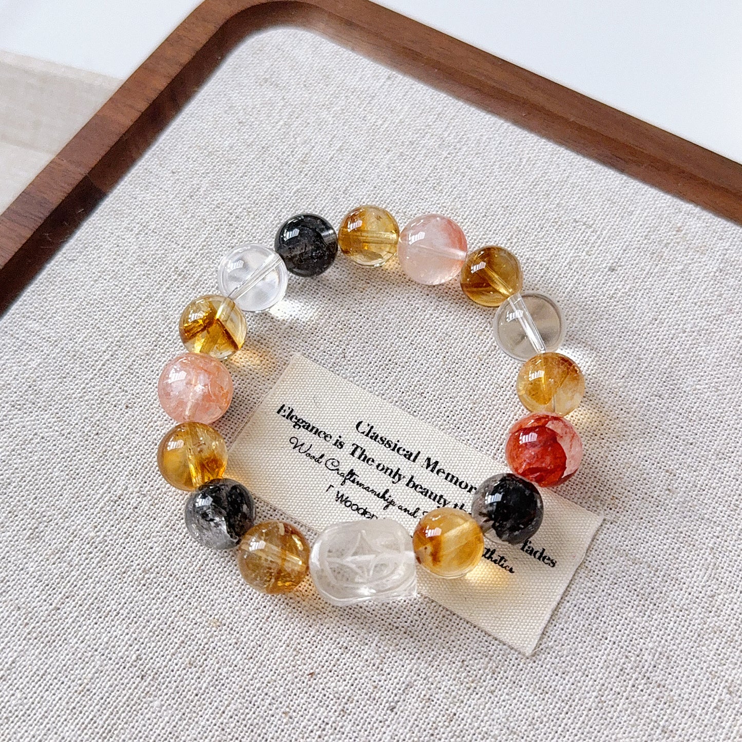 Hematoid Pixiu Herkimer Diamond Beaded Bracelet