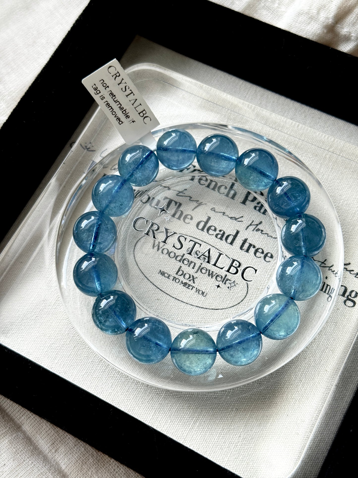 High Quality Gemmy Translucent Aquamarine 12.8mm Beaded Bracelet