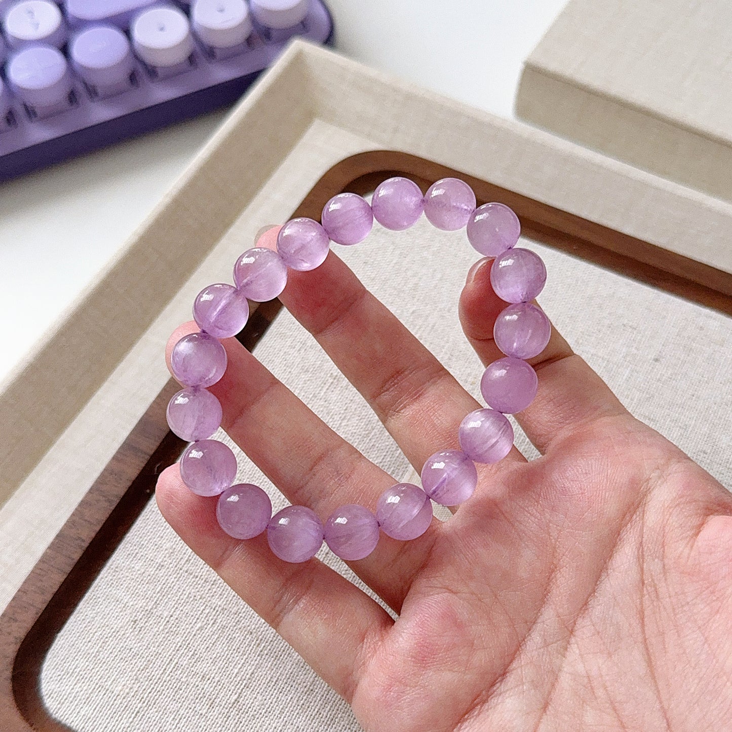 High Quality Gemmy Translucent Purple CatEye Kunzite Beaded Bracelet