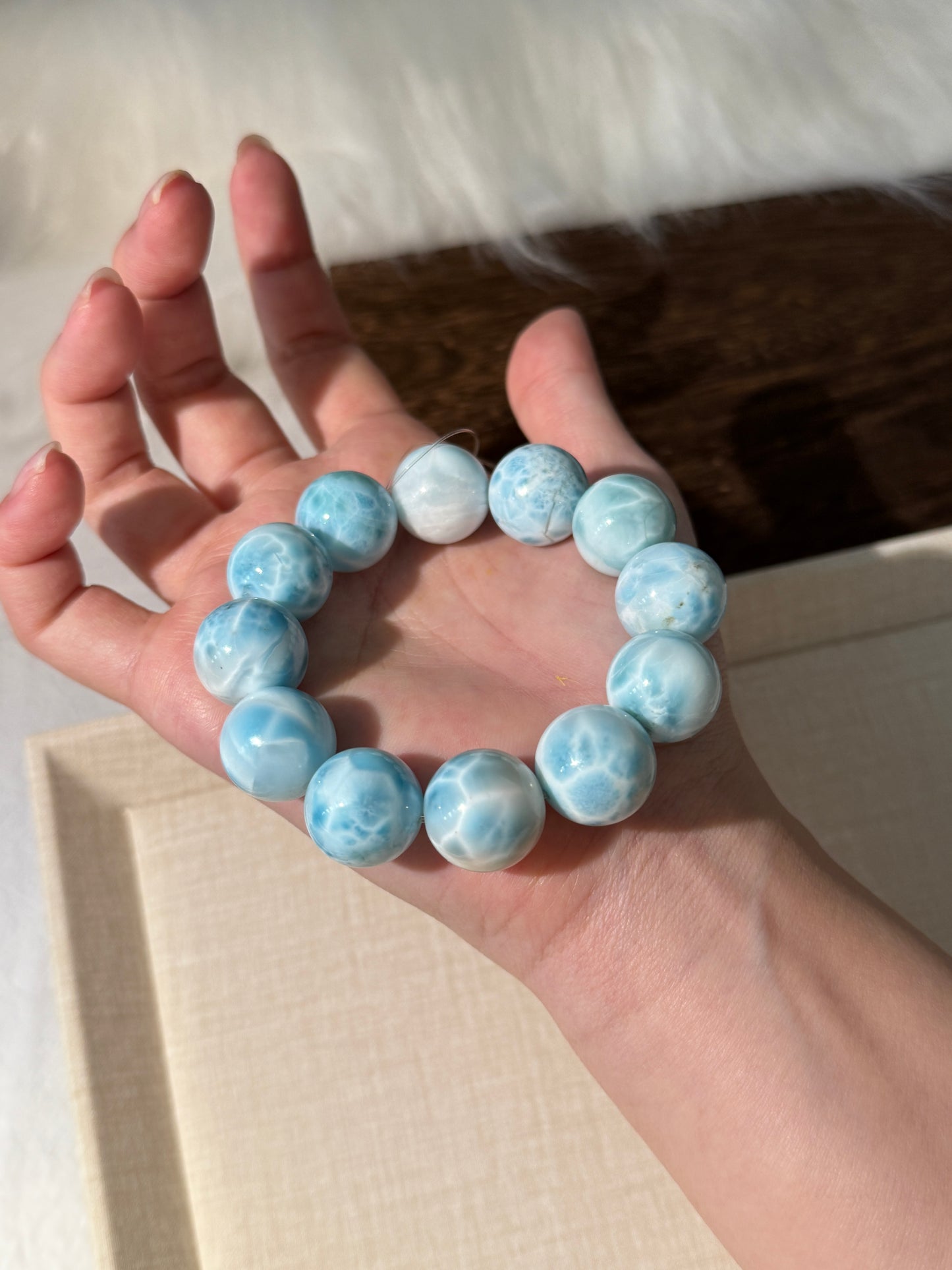 Sky Blue Larimar 16mm Beaded Bracelet