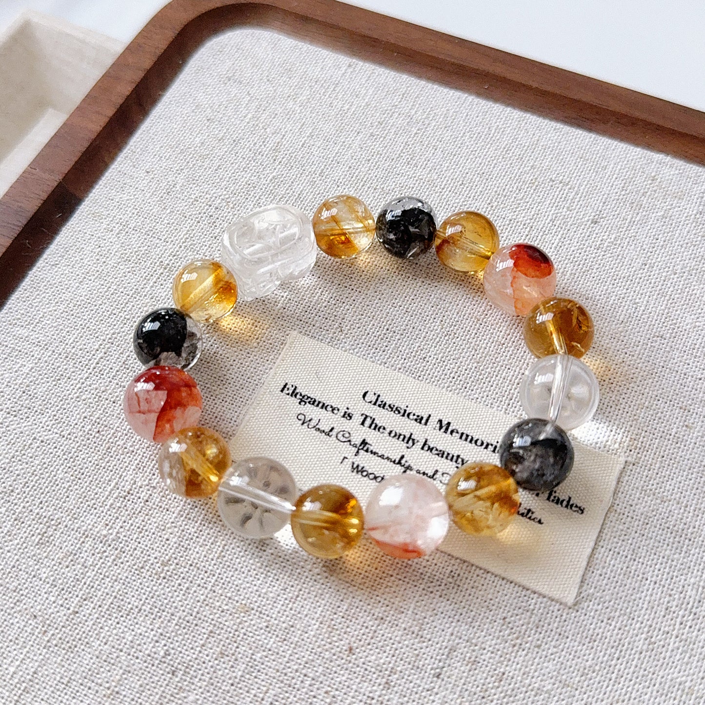 Hematoid Pixiu Herkimer Diamond Beaded Bracelet