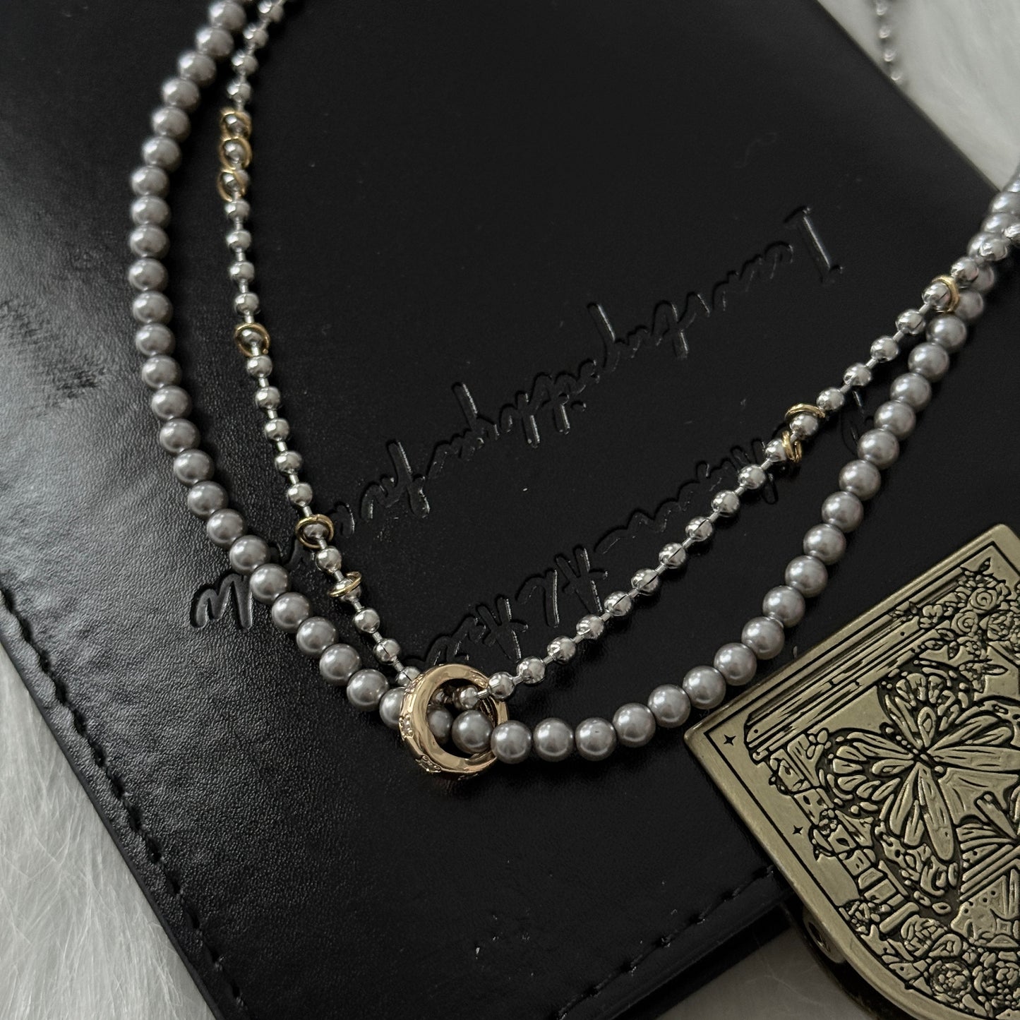 Rhodium Plated Grey Pearl with Zirconia Double-Loop Necklace