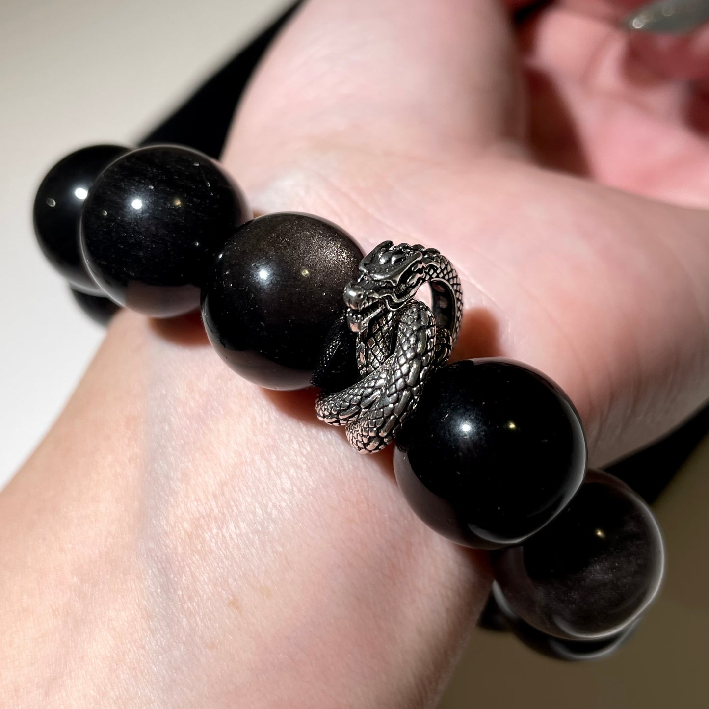 Silver Obsidian Amethyst Beaded Bracelet