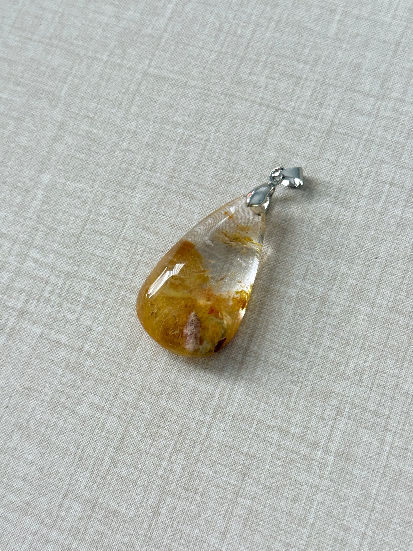 Rutile Quartz with Garden Phantom Pear Shaped Pendant