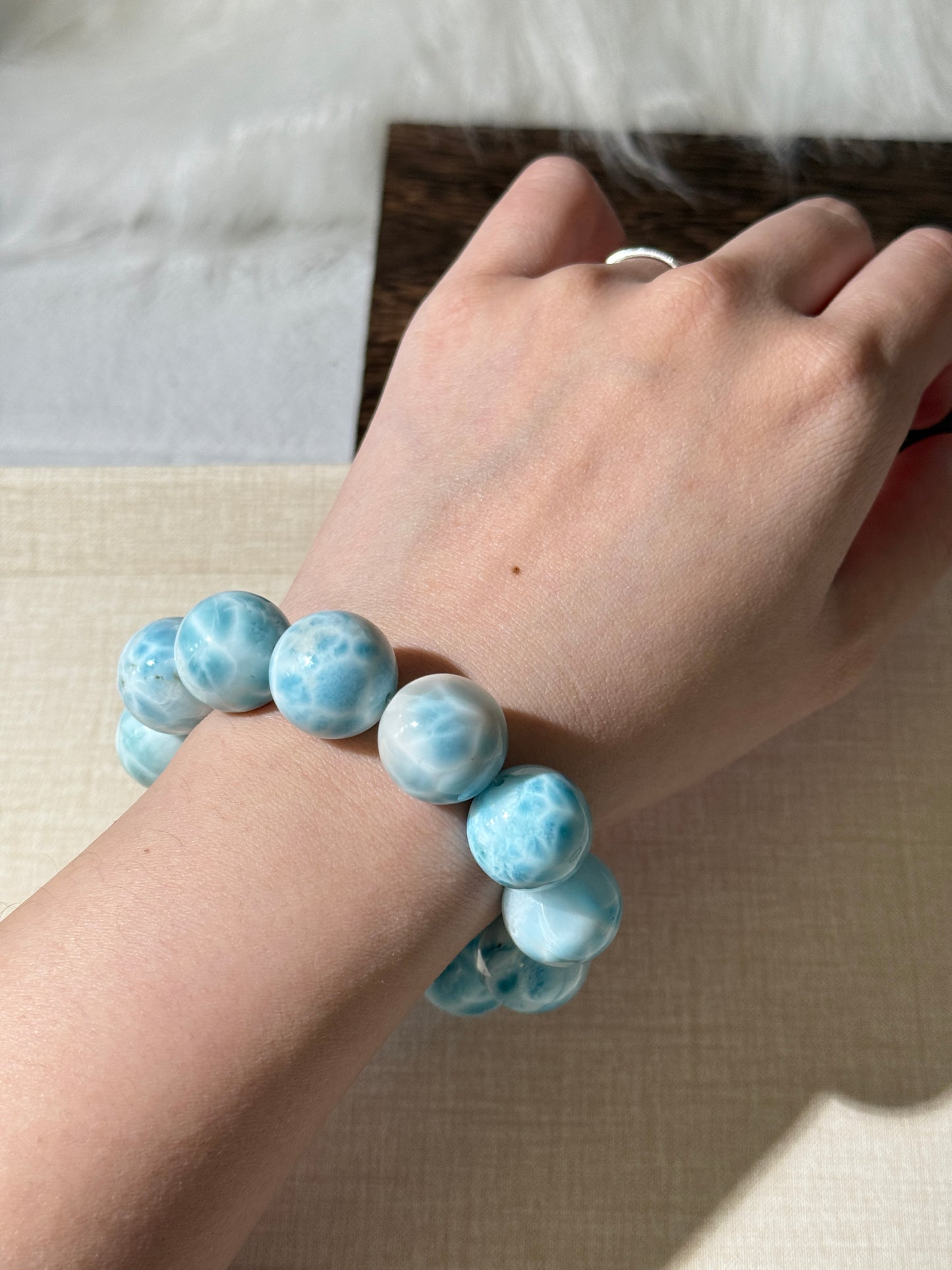 Sky Blue Larimar 16mm Beaded Bracelet
