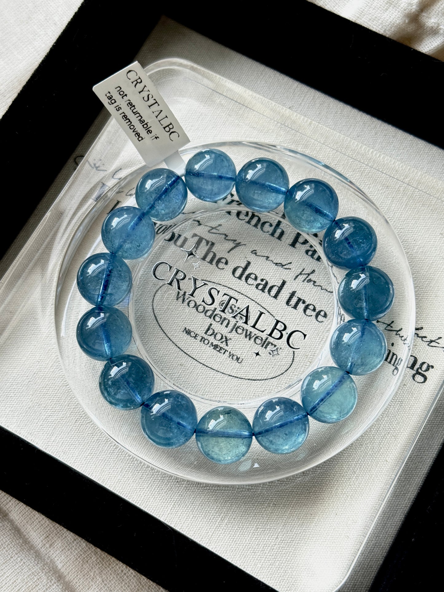 High Quality Gemmy Translucent Aquamarine 12.8mm Beaded Bracelet