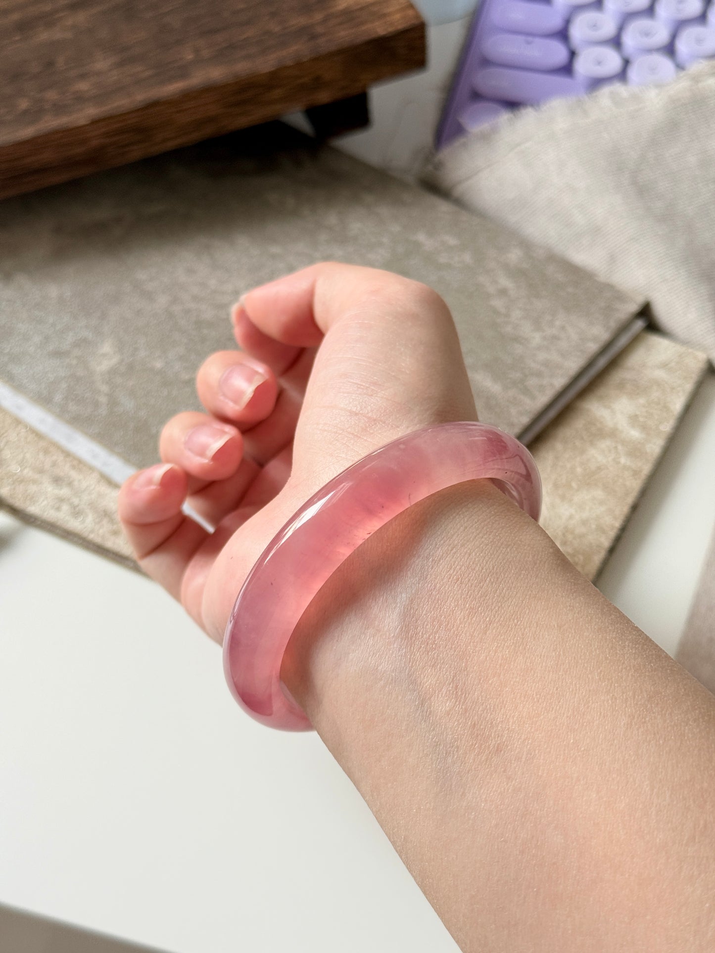 Gemmy Juicy Rose Quartz 59mm Love Healing Bangle