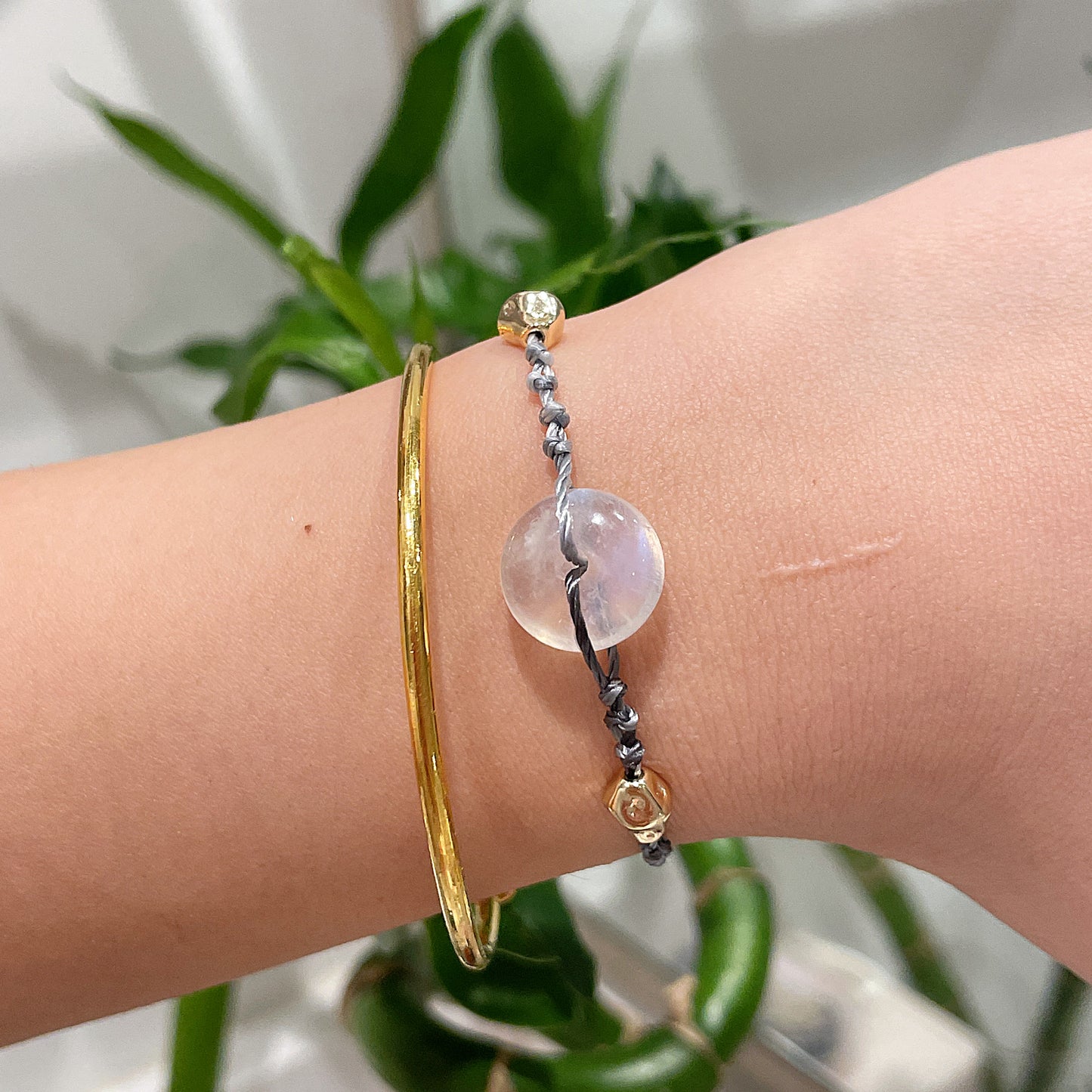 Moonstone Lucky Peace Buckle Braided Bracelet