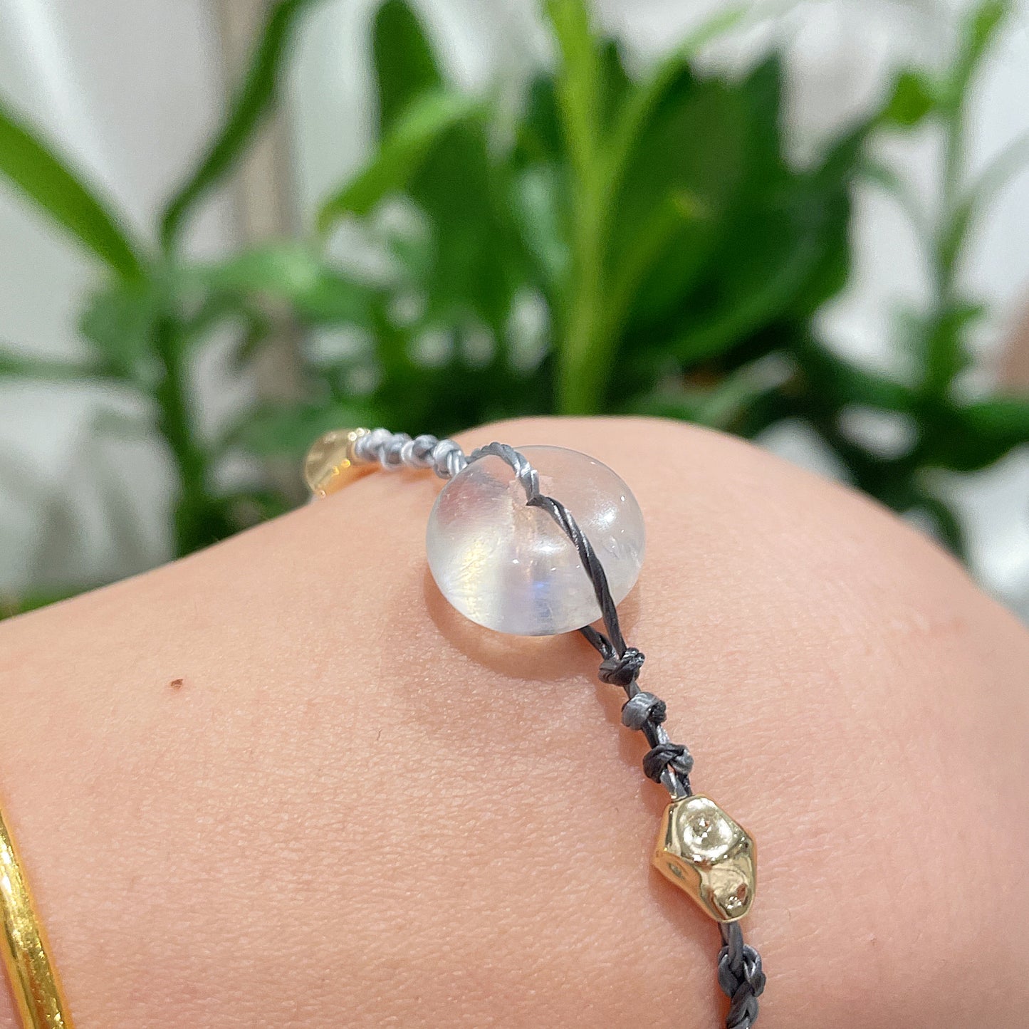 Moonstone Lucky Peace Buckle Braided Bracelet