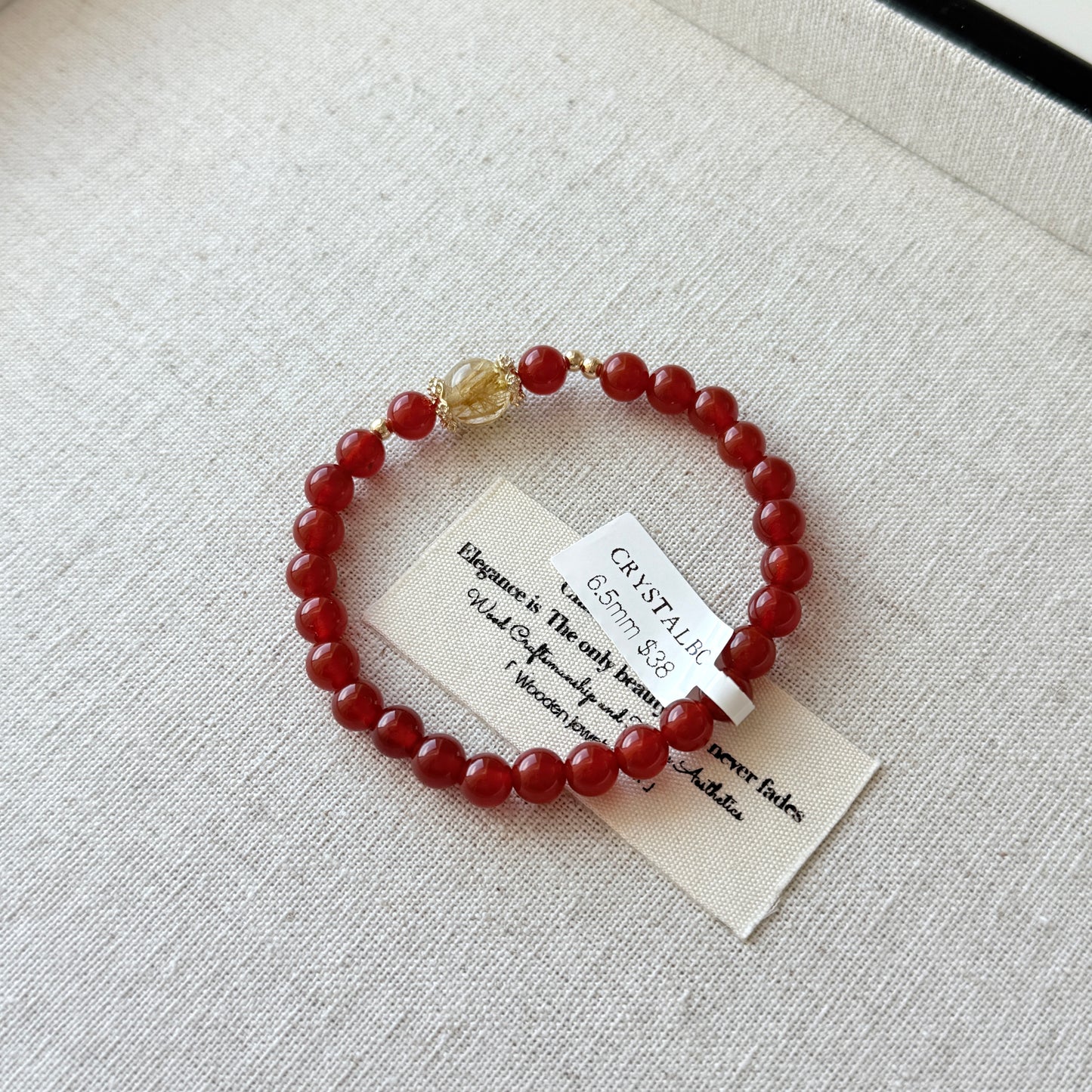 Red Agate Cornelian Golden Rutile Lucky Stone Beaded Bracelet