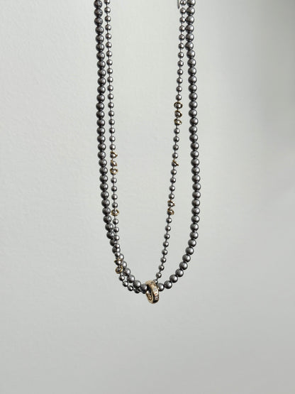 Rhodium Plated Grey Pearl with Zirconia Double-Loop Necklace