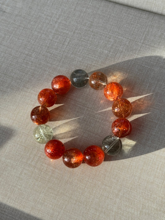 High Quality Tanzania Arusha Sunstone with Beryl Inclustion Beaded Bracelet