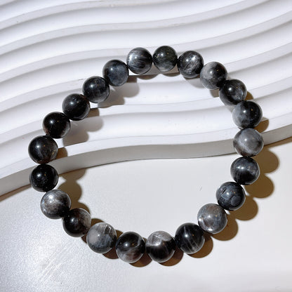 Black/Grey Skeleton Strawberry Quartz Sunstone Beaded Bracelet