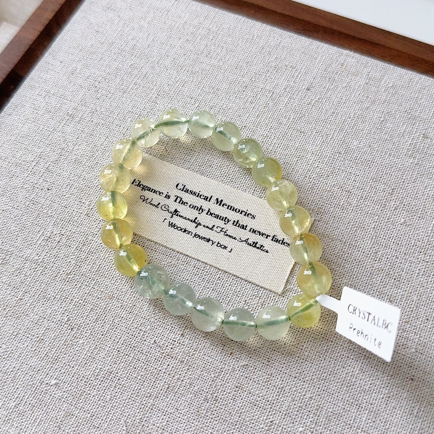 Gradient Green Pale Yellow Prehnite Stone Bead Bracelet 漸變綠葡萄石