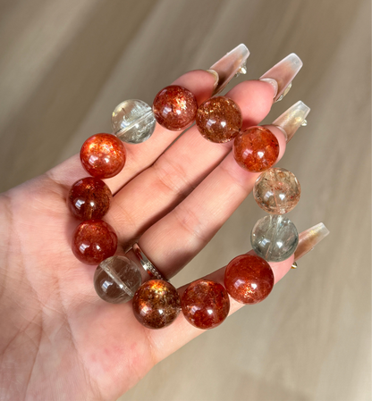 High Quality Tanzania Arusha Sunstone with Beryl Inclustion Beaded Bracelet