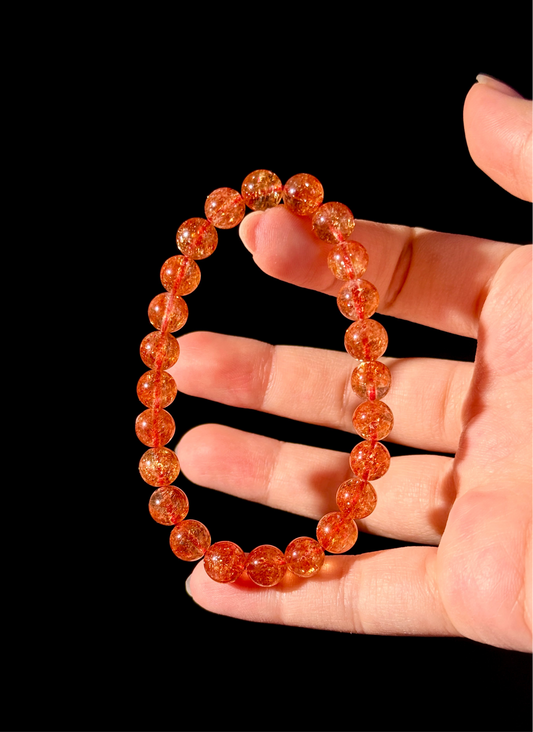 Premium Quality Golden Strawberry Orange Sunstone Beaded Bracelet