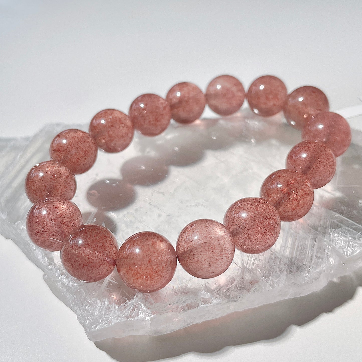 White Base Strawberry Quartz Beaded Bracelet