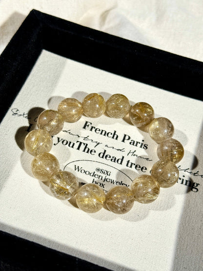 Golden Rutilated Quartz 13.8mm Beaded Bracelet