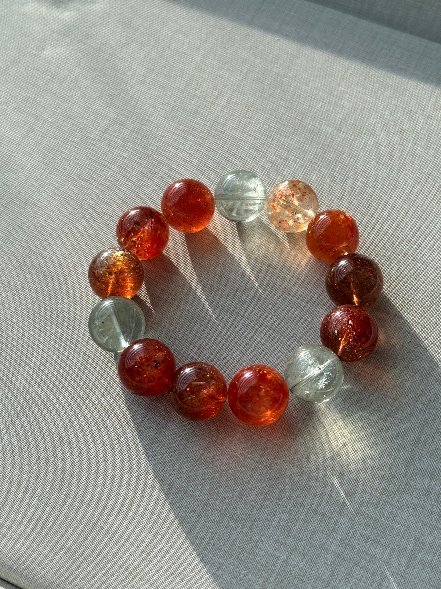 High Quality Tanzania Arusha Sunstone with Beryl Inclustion Beaded Bracelet