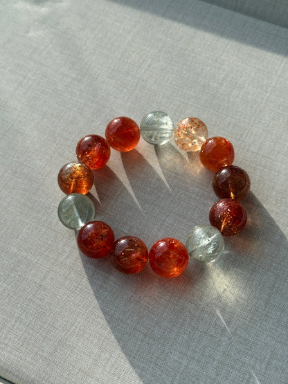 High Quality Tanzania Arusha Sunstone with Beryl Inclustion Beaded Bracelet