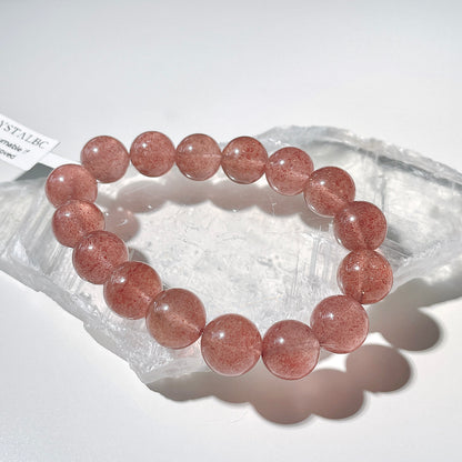 White Base Strawberry Quartz Beaded Bracelet
