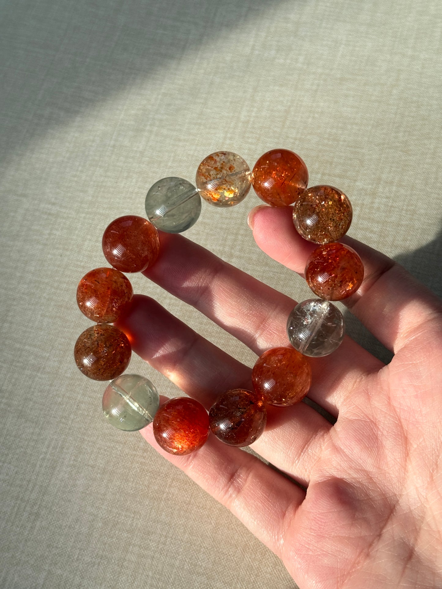 High Quality Tanzania Arusha Sunstone with Beryl Inclustion Beaded Bracelet