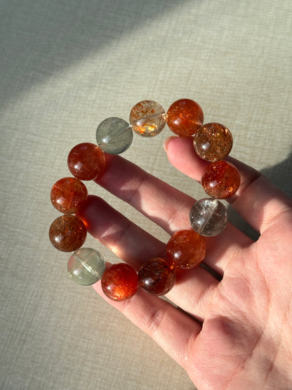 High Quality Tanzania Arusha Sunstone with Beryl Inclustion Beaded Bracelet