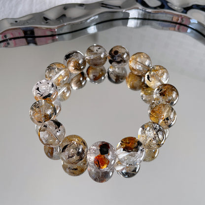 黑色 &amp; 黃色 Skeleton Herkimer Diamond Beaded Bracelet 閃靈骸骨