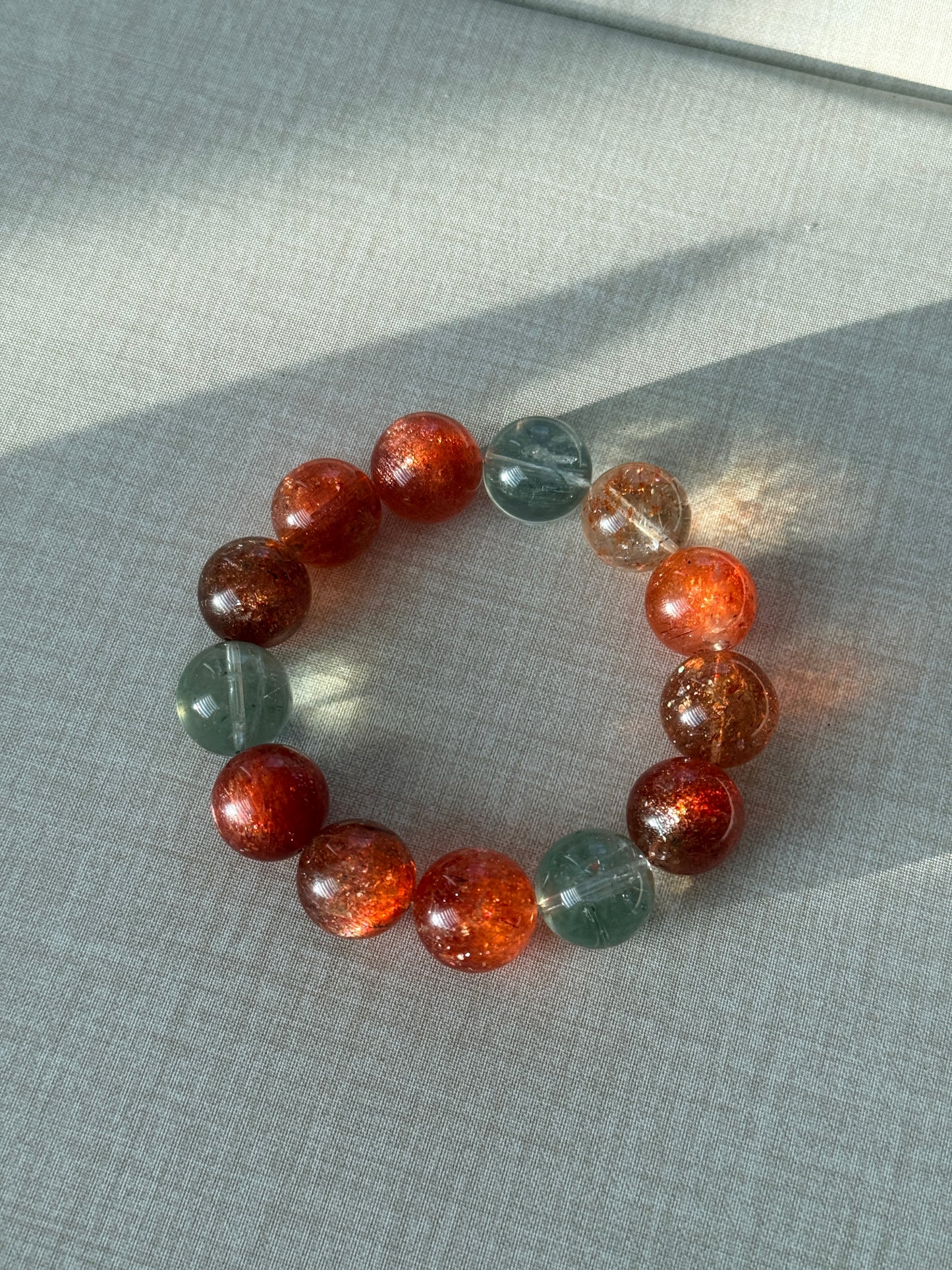 High Quality Tanzania Arusha Sunstone with Beryl Inclustion Beaded Bracelet