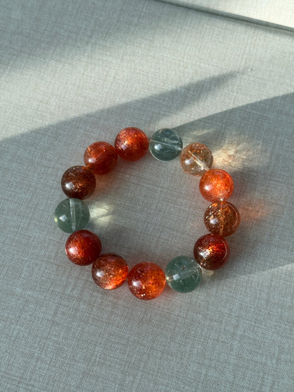 High Quality Tanzania Arusha Sunstone with Beryl Inclustion Beaded Bracelet