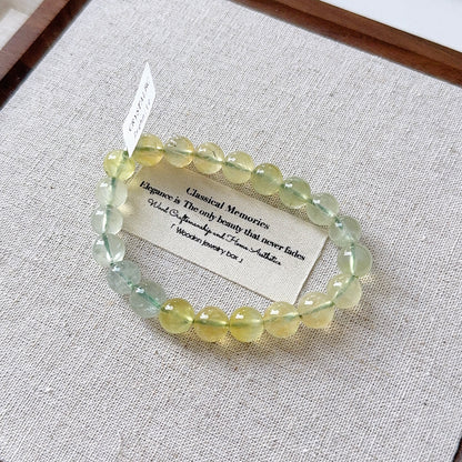 Gradient Green Pale Yellow Prehnite Stone Bead Bracelet 漸變綠葡萄石